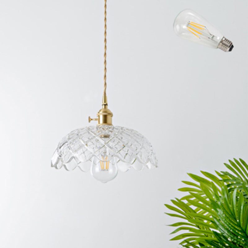 Shaded Textured Glass Pendant Light Antique 1-Light Restaurant Hanging Light Fixture in Brass Brass F Clearhalo 'Ceiling Lights' 'Glass shade' 'Glass' 'Industrial Pendants' 'Industrial' 'Middle Century Pendants' 'Pendant Lights' 'Pendants' 'Tiffany' Lighting' 2216451