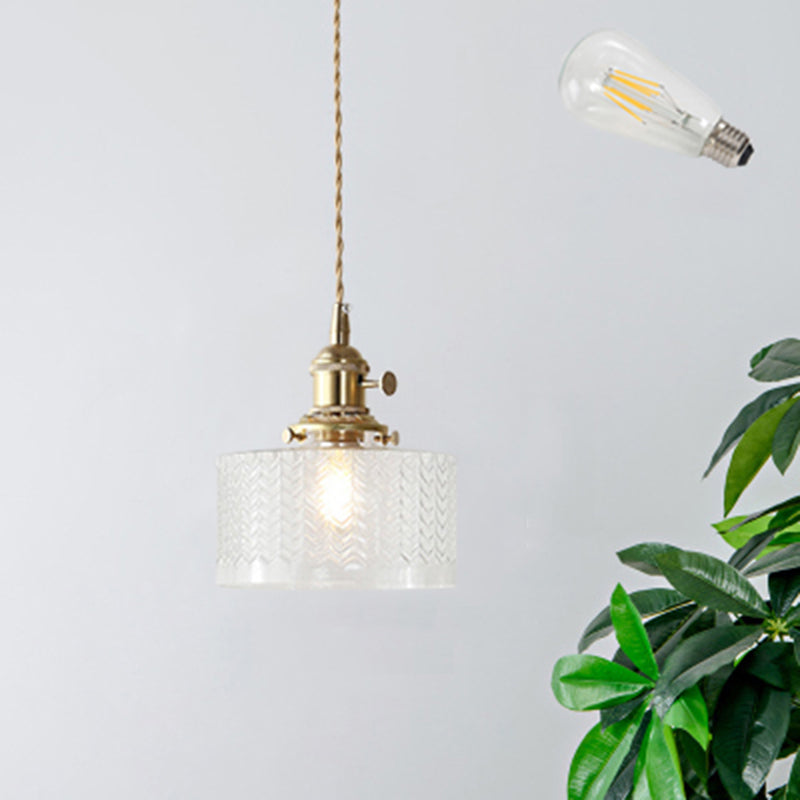 Shaded Textured Glass Pendant Light Antique 1-Light Restaurant Hanging Light Fixture in Brass Brass J Clearhalo 'Ceiling Lights' 'Glass shade' 'Glass' 'Industrial Pendants' 'Industrial' 'Middle Century Pendants' 'Pendant Lights' 'Pendants' 'Tiffany' Lighting' 2216453