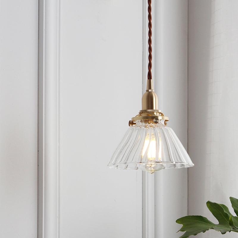 Conical Clear Glass Pendant Light Antique 1-Light Restaurant Hanging Light Fixture Clear B Clearhalo 'Ceiling Lights' 'Close To Ceiling Lights' 'Glass shade' 'Glass' 'Industrial Pendants' 'Industrial' 'Middle Century Pendants' 'Pendant Lights' 'Pendants' 'Tiffany' Lighting' 2216492