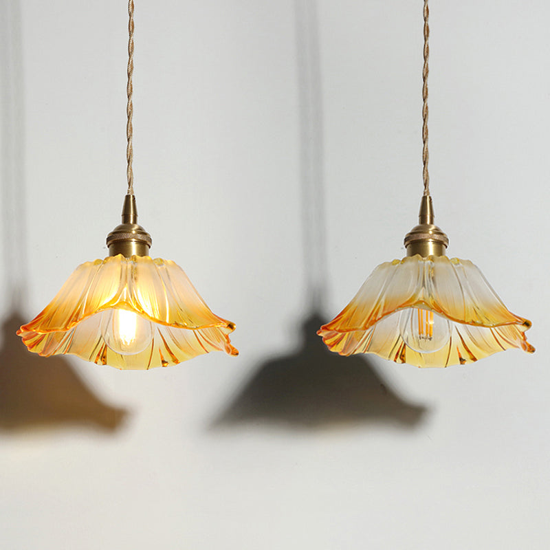 Yellow Glass Flower Ceiling Light Industrial Single Restaurant Hanging Pendant Light Yellow Clearhalo 'Ceiling Lights' 'Glass shade' 'Glass' 'Industrial Pendants' 'Industrial' 'Middle Century Pendants' 'Pendant Lights' 'Pendants' 'Tiffany' Lighting' 2216612