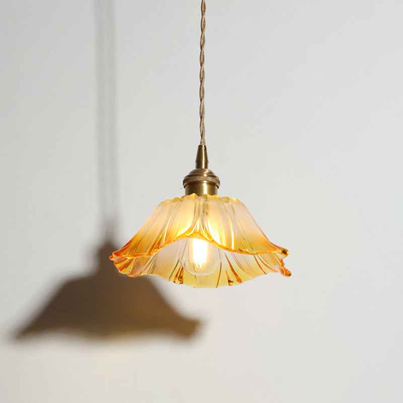 Yellow Glass Flower Ceiling Light Industrial Single Restaurant Hanging Pendant Light Clearhalo 'Ceiling Lights' 'Glass shade' 'Glass' 'Industrial Pendants' 'Industrial' 'Middle Century Pendants' 'Pendant Lights' 'Pendants' 'Tiffany' Lighting' 2216615