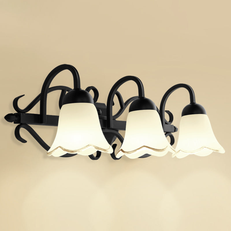 Simplicity Scalloped Bell Wall Mount Light Handblown Glass Vanity Light Fixture in Black Clearhalo 'Vanity Lights' 'Wall Lights' Lighting' 2216720