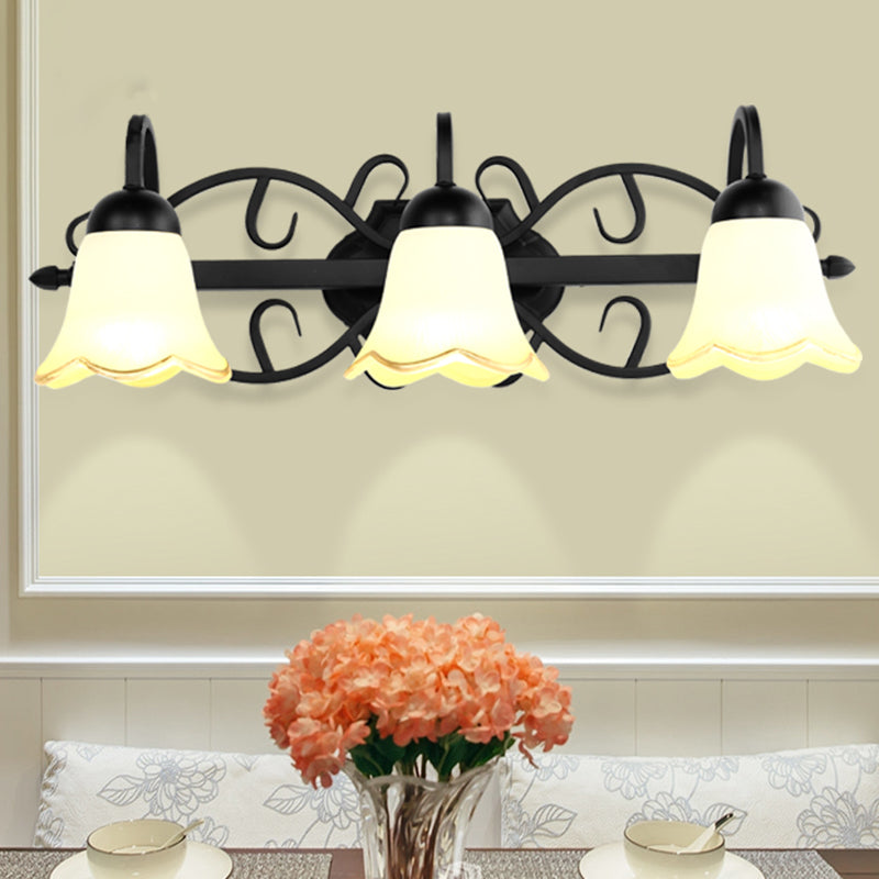 Simplicity Scalloped Bell Wall Mount Light Handblown Glass Vanity Light Fixture in Black Clearhalo 'Vanity Lights' 'Wall Lights' Lighting' 2216722