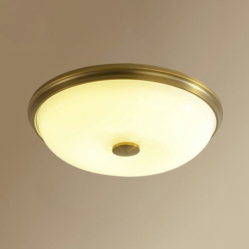 Bowl Shade Opal Glass LED Flush Mount Traditional Bedroom Flushmount Ceiling Light Gold Clearhalo 'Ceiling Lights' 'Close To Ceiling Lights' 'Close to ceiling' 'Flush mount' Lighting' 2216784