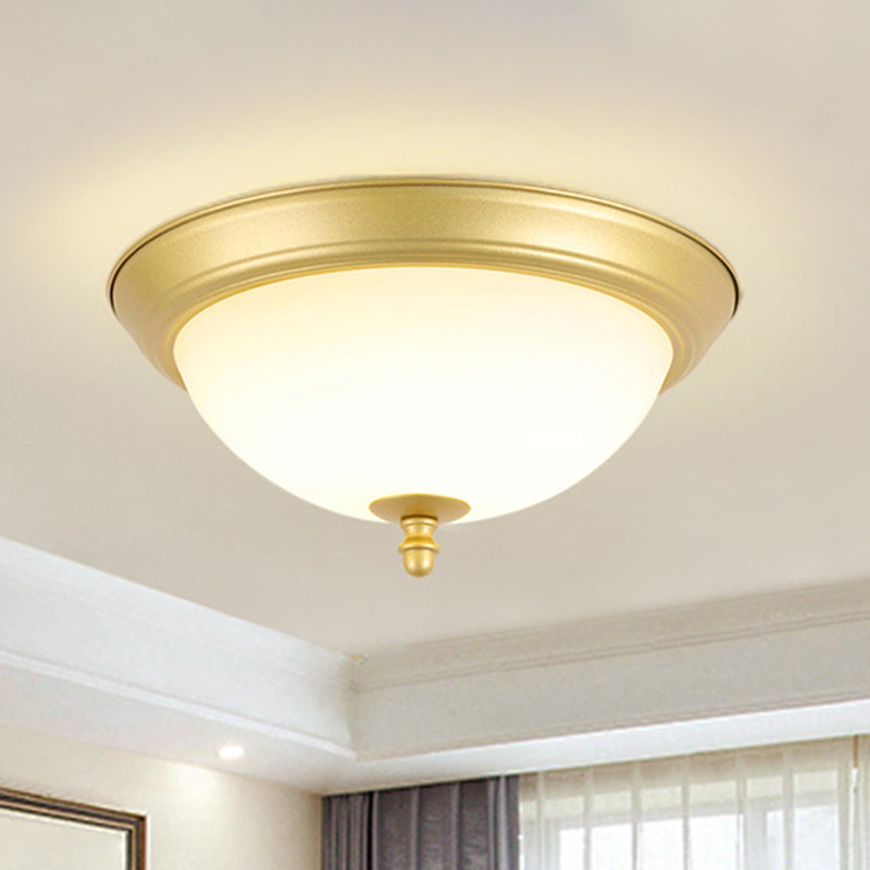 Vintage Inverted Bell Flush Ceiling Light Cream Glass LED Flush Mount Lighting Fixture Gold Round Clearhalo 'Ceiling Lights' 'Close To Ceiling Lights' 'Close to ceiling' 'Flush mount' Lighting' 2216792