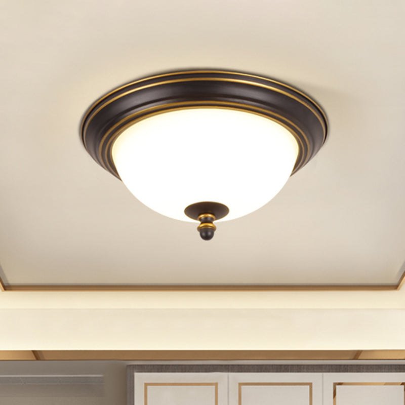 Vintage Inverted Bell Flush Ceiling Light Cream Glass LED Flush Mount Lighting Fixture Clearhalo 'Ceiling Lights' 'Close To Ceiling Lights' 'Close to ceiling' 'Flush mount' Lighting' 2216793