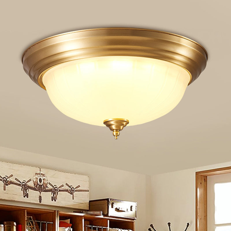 Bowl Handblown Glass Flush Mount Lighting Retro Living Room Flush Mount Ceiling Light in Gold 3 Gold Clearhalo 'Ceiling Lights' 'Close To Ceiling Lights' 'Close to ceiling' 'Flush mount' Lighting' 2216799