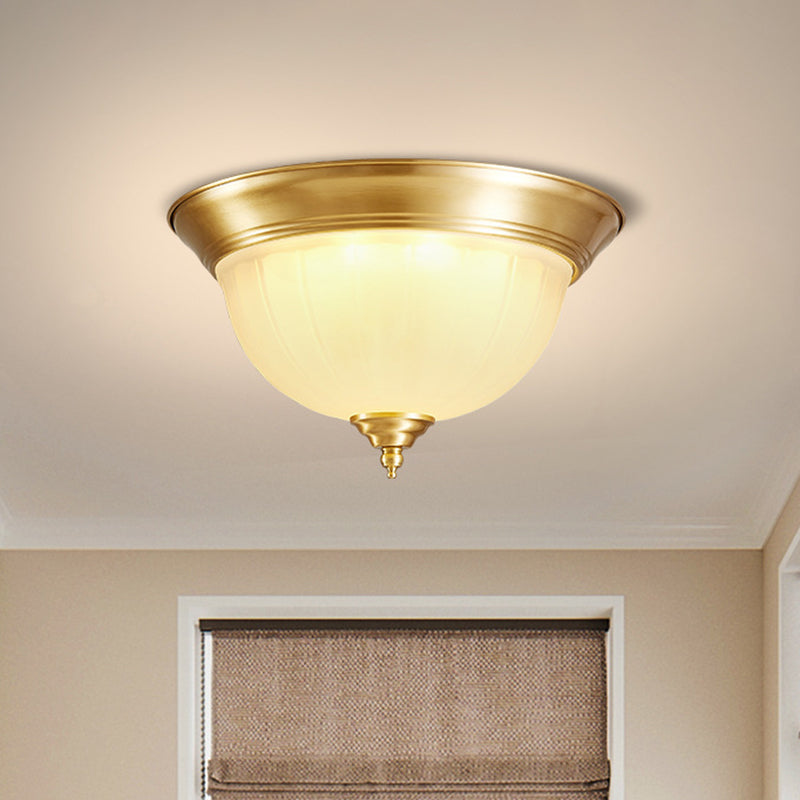 Bowl Handblown Glass Flush Mount Lighting Retro Living Room Flush Mount Ceiling Light in Gold 2 Gold Clearhalo 'Ceiling Lights' 'Close To Ceiling Lights' 'Close to ceiling' 'Flush mount' Lighting' 2216800