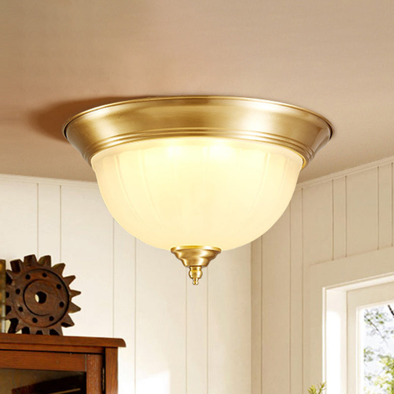 Bowl Handblown Glass Flush Mount Lighting Retro Living Room Flush Mount Ceiling Light in Gold Clearhalo 'Ceiling Lights' 'Close To Ceiling Lights' 'Close to ceiling' 'Flush mount' Lighting' 2216802