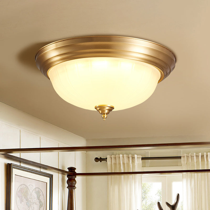 Bowl Handblown Glass Flush Mount Lighting Retro Living Room Flush Mount Ceiling Light in Gold Clearhalo 'Ceiling Lights' 'Close To Ceiling Lights' 'Close to ceiling' 'Flush mount' Lighting' 2216804