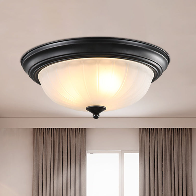 Etched Ribbed Glass Bowl Flush Light Rustic Living Room Flush Ceiling Light Fixture Black Clearhalo 'Ceiling Lights' 'Close To Ceiling Lights' 'Close to ceiling' 'Flush mount' Lighting' 2216807