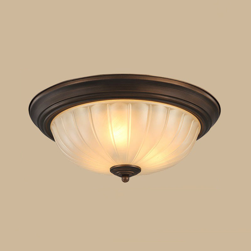 Etched Ribbed Glass Bowl Flush Light Rustic Living Room Flush Ceiling Light Fixture Bronze Clearhalo 'Ceiling Lights' 'Close To Ceiling Lights' 'Close to ceiling' 'Flush mount' Lighting' 2216810