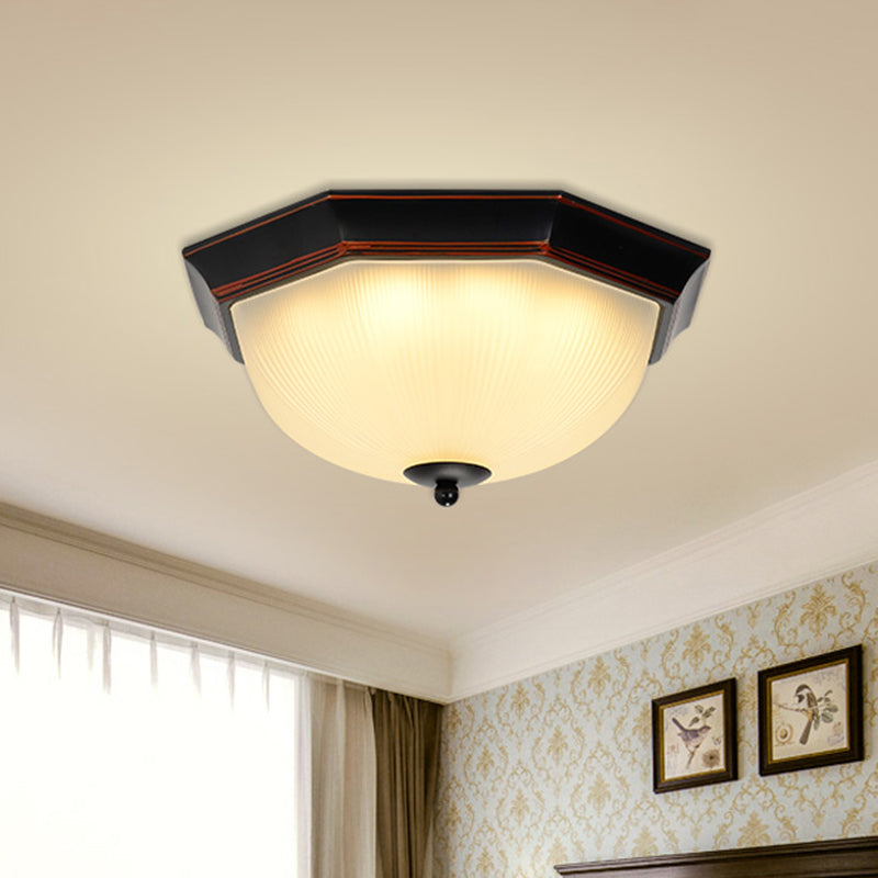 3 Bulbs Flush Mount Traditional Bowl Ribbed Glass Flushmount Ceiling Light in Gold-Black Gold-Black Clearhalo 'Ceiling Lights' 'Close To Ceiling Lights' 'Close to ceiling' 'Flush mount' Lighting' 2216818