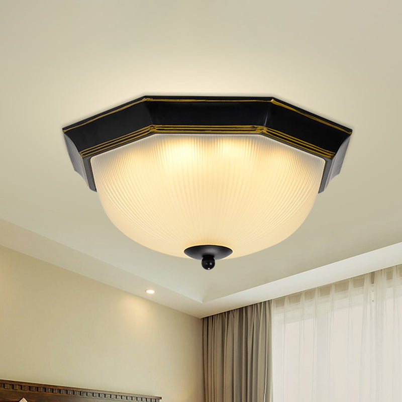 3 Bulbs Flush Mount Traditional Bowl Ribbed Glass Flushmount Ceiling Light in Gold-Black Clearhalo 'Ceiling Lights' 'Close To Ceiling Lights' 'Close to ceiling' 'Flush mount' Lighting' 2216819