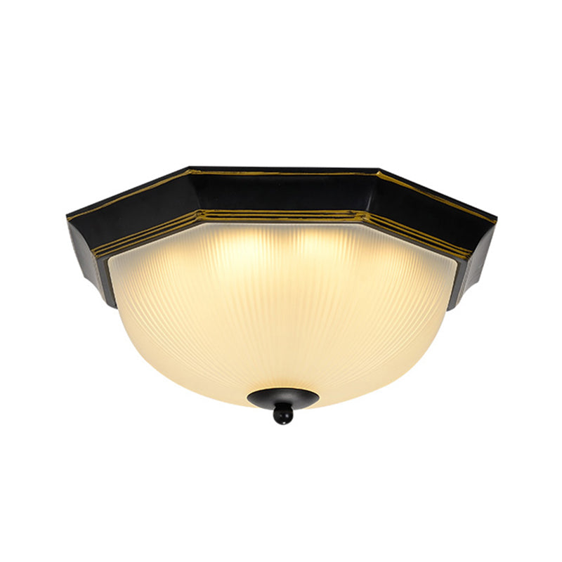 3 Bulbs Flush Mount Traditional Bowl Ribbed Glass Flushmount Ceiling Light in Gold-Black Clearhalo 'Ceiling Lights' 'Close To Ceiling Lights' 'Close to ceiling' 'Flush mount' Lighting' 2216822