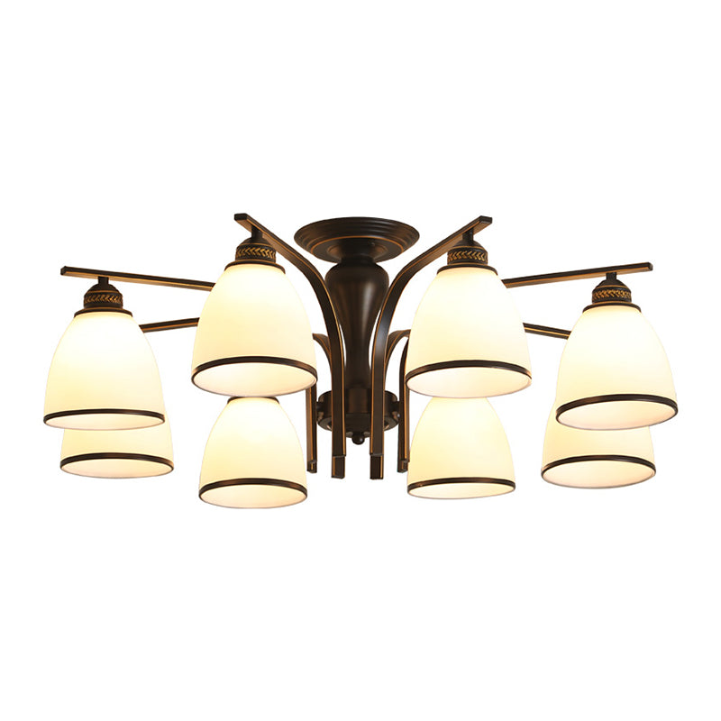 Retro Bell Flush Mount Light Frosted Glass Semi Flush Chandelier in Black for Living Room Clearhalo 'Ceiling Lights' 'Close To Ceiling Lights' 'Close to ceiling' 'Glass shade' 'Glass' 'Semi-flushmount' Lighting' 2216845