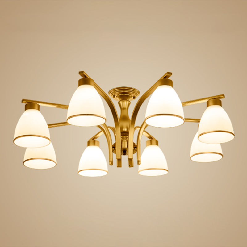 Shaded Cream Glass Semi Flush Light Rustic Living Room Flush Mount Ceiling Chandelier Clearhalo 'Ceiling Lights' 'Close To Ceiling Lights' 'Close to ceiling' 'Semi-flushmount' Lighting' 2216852