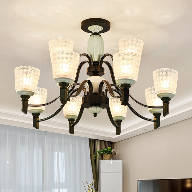 Tapered Living Room Semi Flush Traditional Rhombus Glass Light Green Ceiling Mount Chandelier Clearhalo 'Ceiling Lights' 'Close To Ceiling Lights' 'Close to ceiling' 'Glass shade' 'Glass' 'Semi-flushmount' Lighting' 2216882