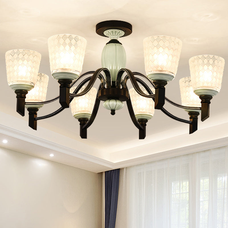 Tapered Living Room Semi Flush Traditional Rhombus Glass Light Green Ceiling Mount Chandelier Clearhalo 'Ceiling Lights' 'Close To Ceiling Lights' 'Close to ceiling' 'Glass shade' 'Glass' 'Semi-flushmount' Lighting' 2216885