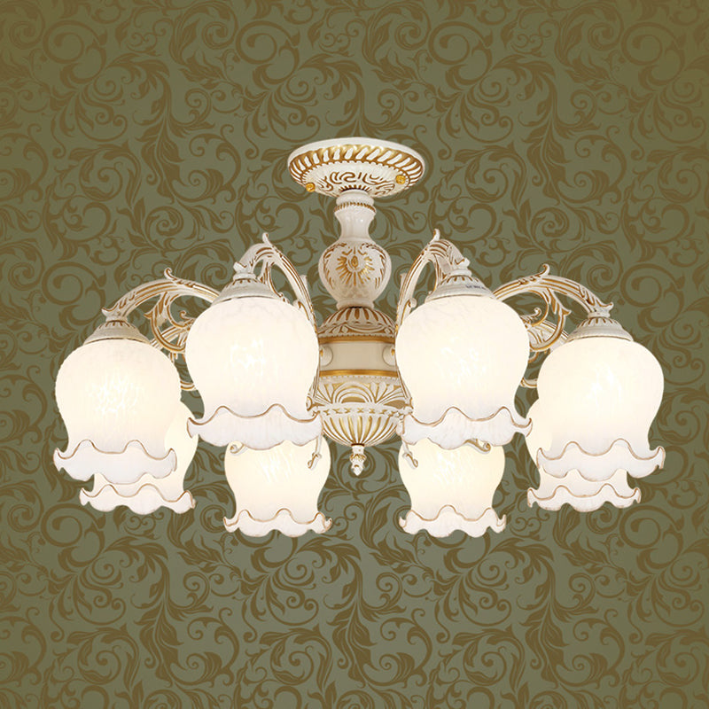 Bud Shade Frosted Glass Flush Mount Chandelier Classic Living Room Semi Flush Light Fixture Clearhalo 'Ceiling Lights' 'Close To Ceiling Lights' 'Close to ceiling' 'Semi-flushmount' Lighting' 2216912