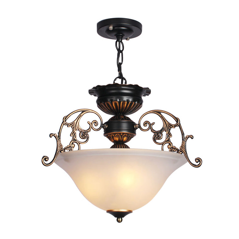 Vintage Inverted Dome Ceiling Lighting 3 Heads Frosted Glass Hanging Light in Gold-Black Clearhalo 'Ceiling Lights' 'Chandeliers' Lighting' options 2216962