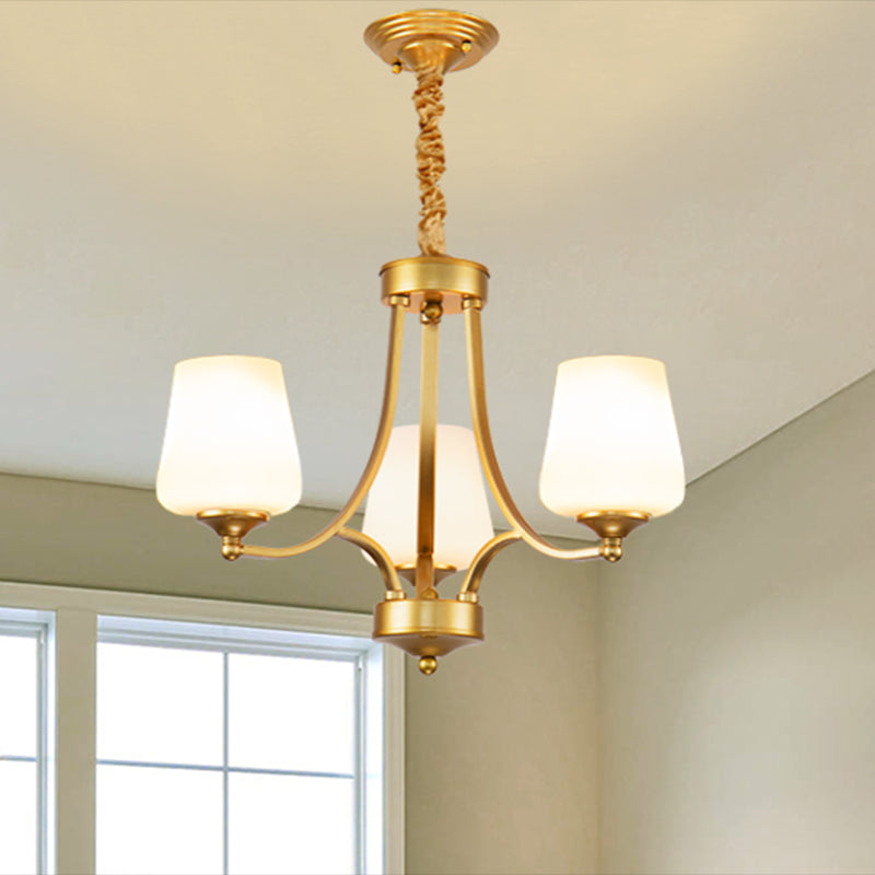 Vintage Bud Shade Chandelier Pendant Light Cream Glass Hanging Light for Living Room Clearhalo 'Ceiling Lights' 'Chandeliers' Lighting' options 2217058