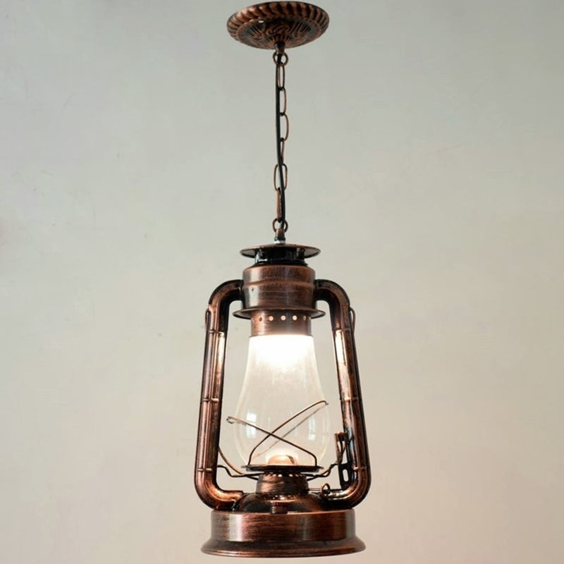 1 Bulb Hanging Light Simplicity Lantern Metallic Kerosene Lighting for Restaurant Copper 8.5