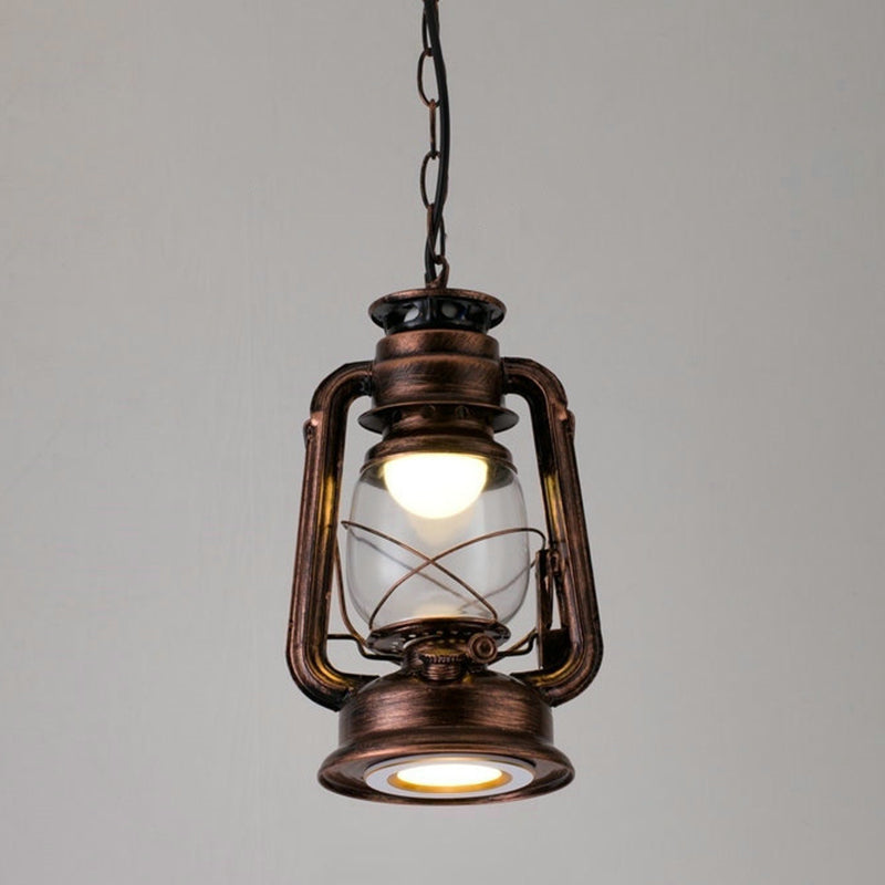 1 Bulb Hanging Light Simplicity Lantern Metallic Kerosene Lighting for Restaurant Copper 7