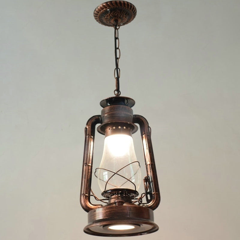 1 Bulb Hanging Light Simplicity Lantern Metallic Kerosene Lighting for Restaurant Copper 8.5