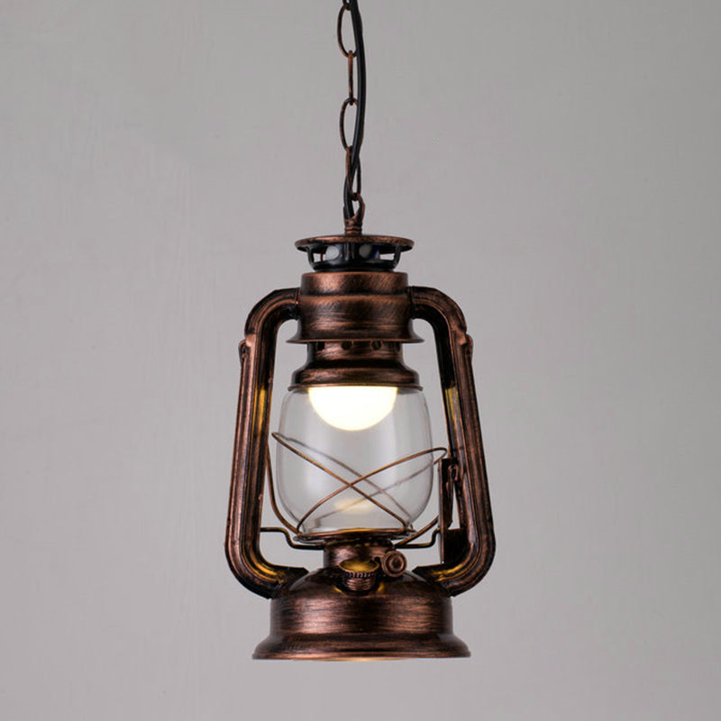 1 Bulb Hanging Light Simplicity Lantern Metallic Kerosene Lighting for Restaurant Copper 7