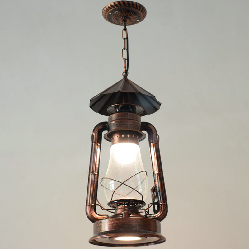 1 Bulb Hanging Light Simplicity Lantern Metallic Kerosene Lighting for Restaurant Copper 7