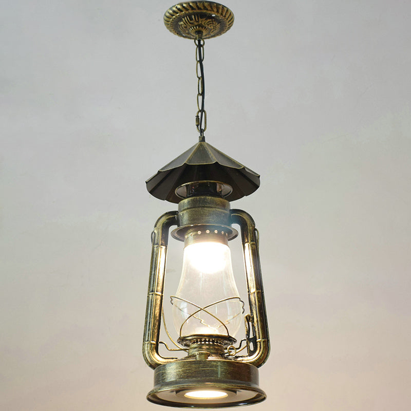 1 Bulb Hanging Light Simplicity Lantern Metallic Kerosene Lighting for Restaurant Bronze 8.5