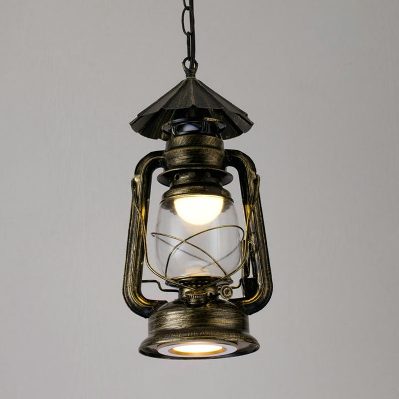 1 Bulb Hanging Light Simplicity Lantern Metallic Kerosene Lighting for Restaurant Bronze 7