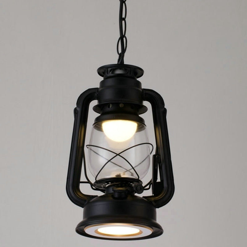 1 Bulb Hanging Light Simplicity Lantern Metallic Kerosene Lighting for Restaurant Black 7