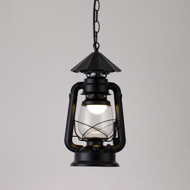 1 Bulb Hanging Light Simplicity Lantern Metallic Kerosene Lighting for Restaurant Black 7