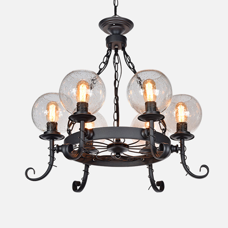 Shaded Handblown Glass Chandelier Pendant Light Vintage Restaurant Hanging Light in Black 6 Black B Clearhalo 'Cast Iron' 'Ceiling Lights' 'Chandeliers' 'Industrial Chandeliers' 'Industrial' 'Metal' 'Middle Century Chandeliers' 'Rustic Chandeliers' 'Tiffany' Lighting' 2217203