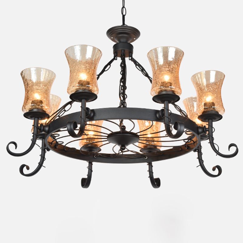 Shaded Handblown Glass Chandelier Pendant Light Vintage Restaurant Hanging Light in Black 8 Black C Clearhalo 'Cast Iron' 'Ceiling Lights' 'Chandeliers' 'Industrial Chandeliers' 'Industrial' 'Metal' 'Middle Century Chandeliers' 'Rustic Chandeliers' 'Tiffany' Lighting' 2217205