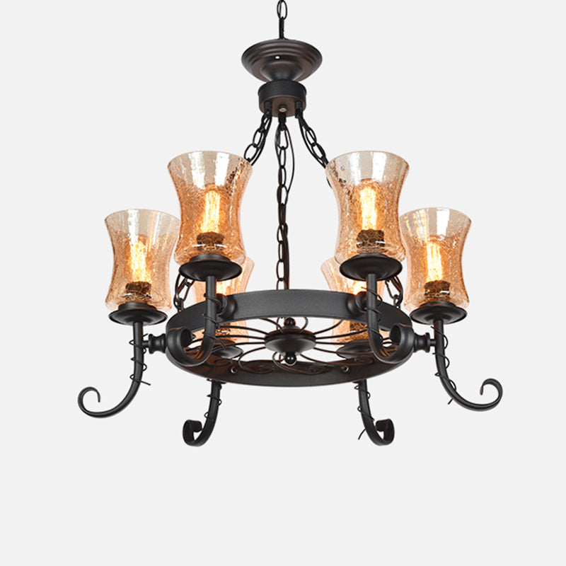 Shaded Handblown Glass Chandelier Pendant Light Vintage Restaurant Hanging Light in Black 6 Black C Clearhalo 'Cast Iron' 'Ceiling Lights' 'Chandeliers' 'Industrial Chandeliers' 'Industrial' 'Metal' 'Middle Century Chandeliers' 'Rustic Chandeliers' 'Tiffany' Lighting' 2217207