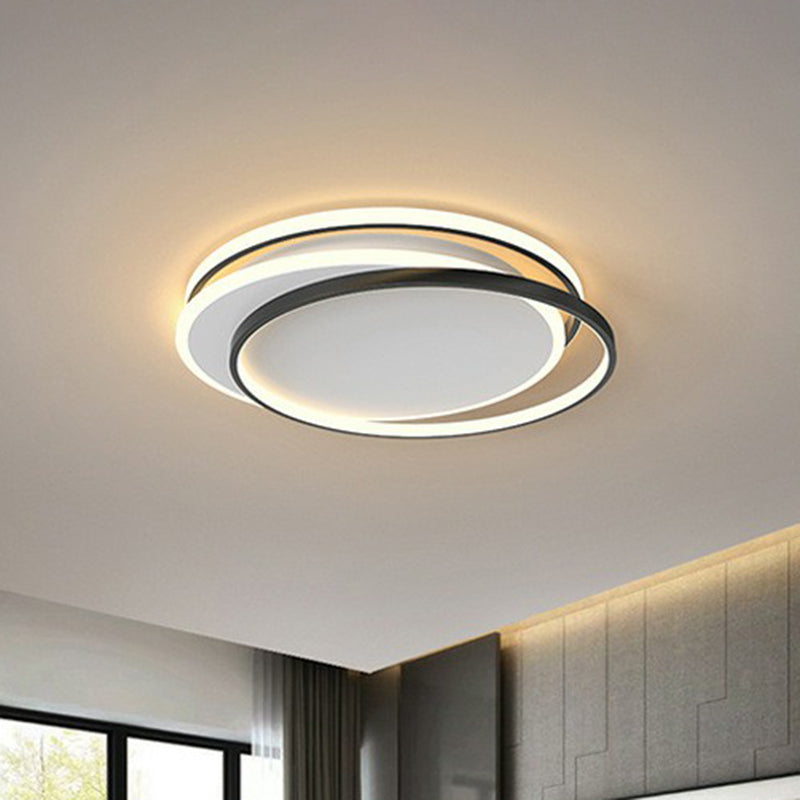 Metallic Ring Flush Light Modern Style LED Flush Ceiling Light Fixture for Bedroom Black A Clearhalo 'Ceiling Lights' 'Close To Ceiling Lights' 'Close to ceiling' 'Flush mount' Lighting' 2217365