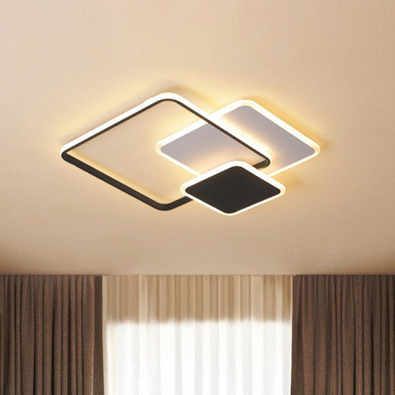 Geometrical Flush Mount Lighting Minimalist Metallic Living Room LED Flush Mount Fixture in Black Black Square Plate Clearhalo 'Ceiling Lights' 'Close To Ceiling Lights' 'Close to ceiling' 'Flush mount' Lighting' 2217544