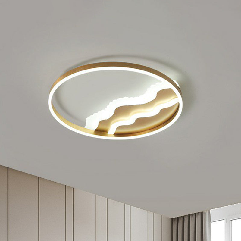 Wavy Flush Light Modern Style Acrylic Bedroom LED Flush Ceiling Light Fixture in Gold Gold White Clearhalo 'Ceiling Lights' 'Close To Ceiling Lights' 'Close to ceiling' 'Flush mount' Lighting' 2217599