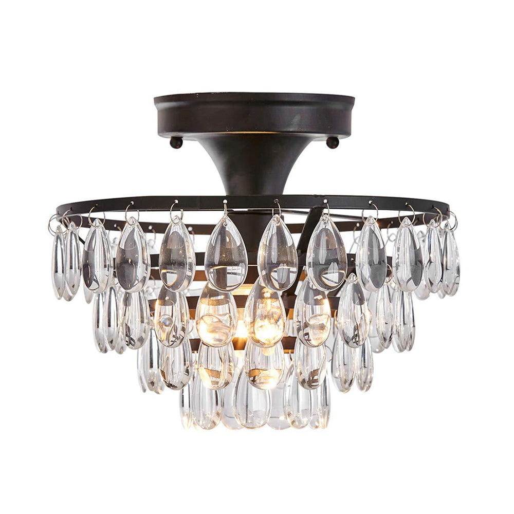 Tapered Semi Flush Mount Light Vintage Teardrop Crystal 1 Light Black Ceiling Flush for Living Room Clearhalo 'Ceiling Lights' 'Close To Ceiling Lights' 'Close to ceiling' 'Semi-flushmount' Lighting' 221762