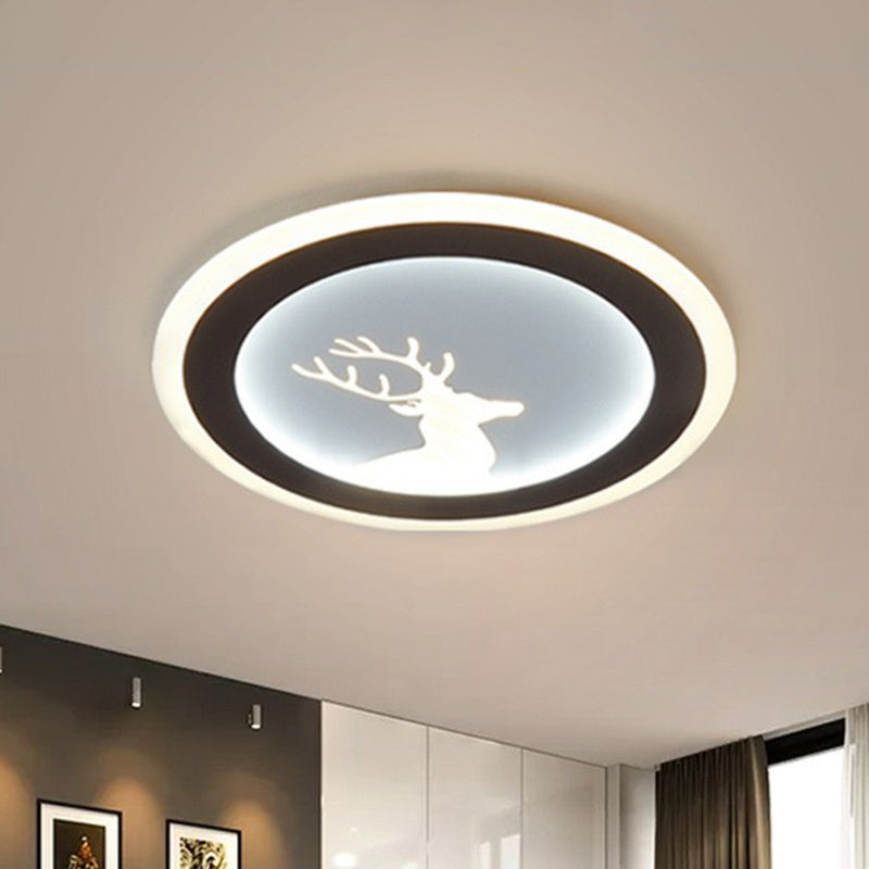 Circle Flush Light Modern Style Metallic Bedroom LED Flush Ceiling Light Fixture in White White Deer Clearhalo 'Ceiling Lights' 'Close To Ceiling Lights' 'Close to ceiling' 'Flush mount' Lighting' 2217639