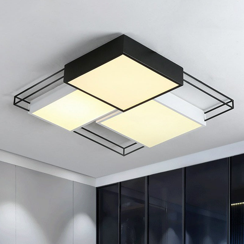 Black and White Splicing Square Flush Light Nordic Metal LED Flush Ceiling Light Fixture Clearhalo 'Ceiling Lights' 'Close To Ceiling Lights' 'Close to ceiling' 'Flush mount' Lighting' 2217656