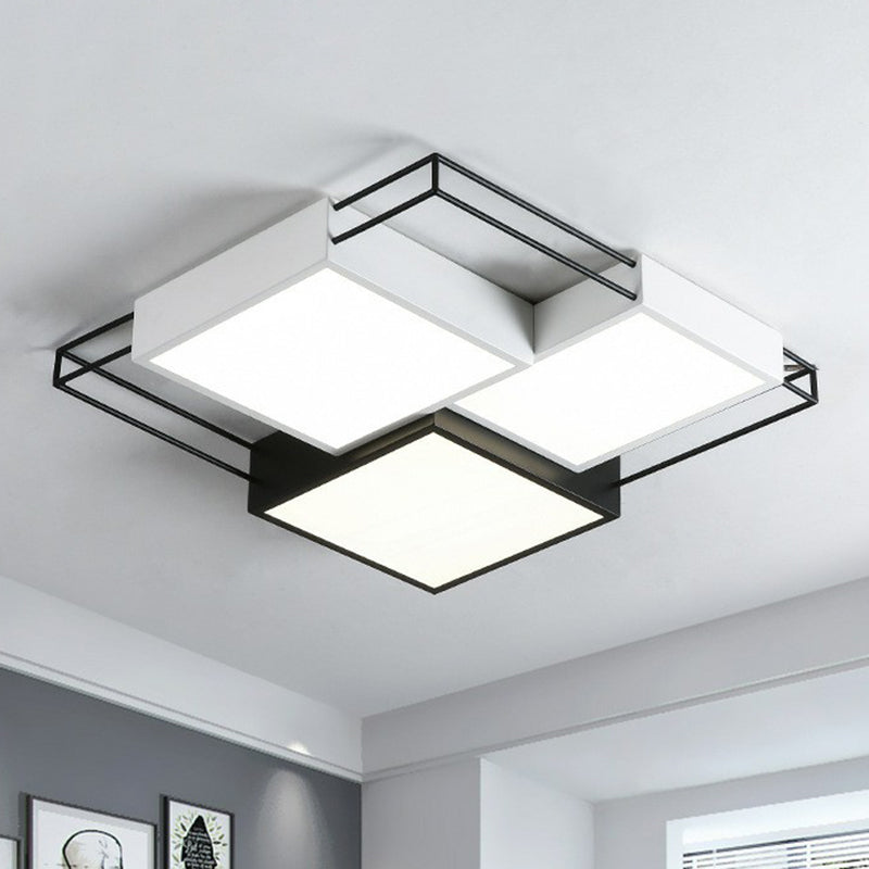 Black and White Splicing Square Flush Light Nordic Metal LED Flush Ceiling Light Fixture Black-White Clearhalo 'Ceiling Lights' 'Close To Ceiling Lights' 'Close to ceiling' 'Flush mount' Lighting' 2217657