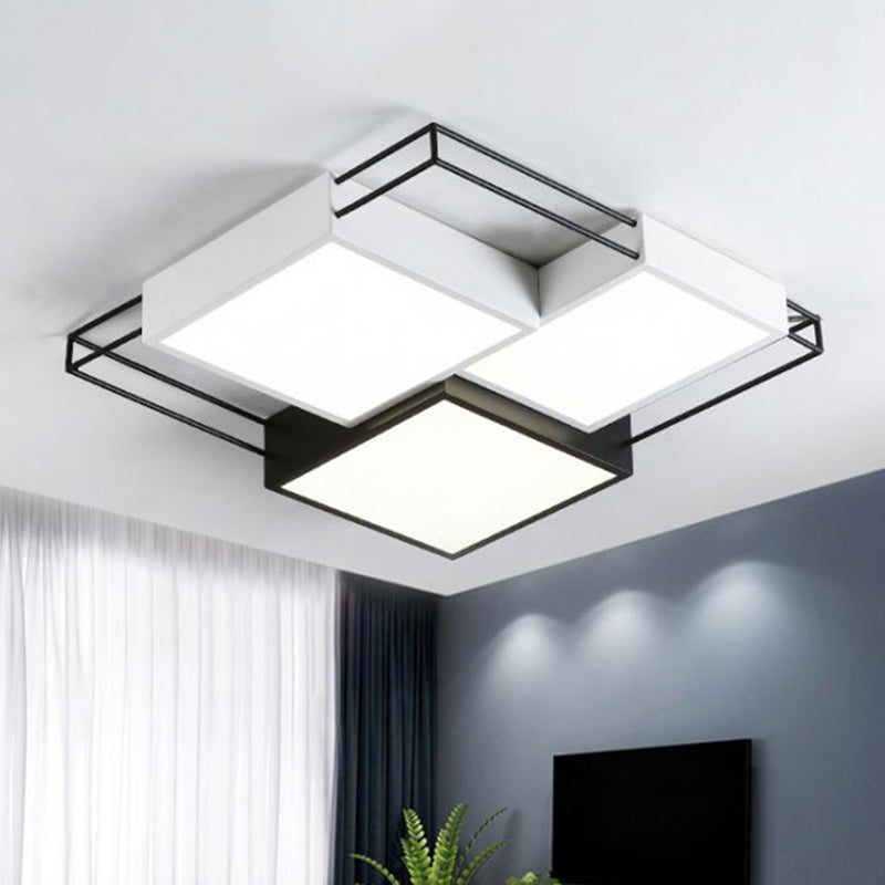 Black and White Splicing Square Flush Light Nordic Metal LED Flush Ceiling Light Fixture Clearhalo 'Ceiling Lights' 'Close To Ceiling Lights' 'Close to ceiling' 'Flush mount' Lighting' 2217660