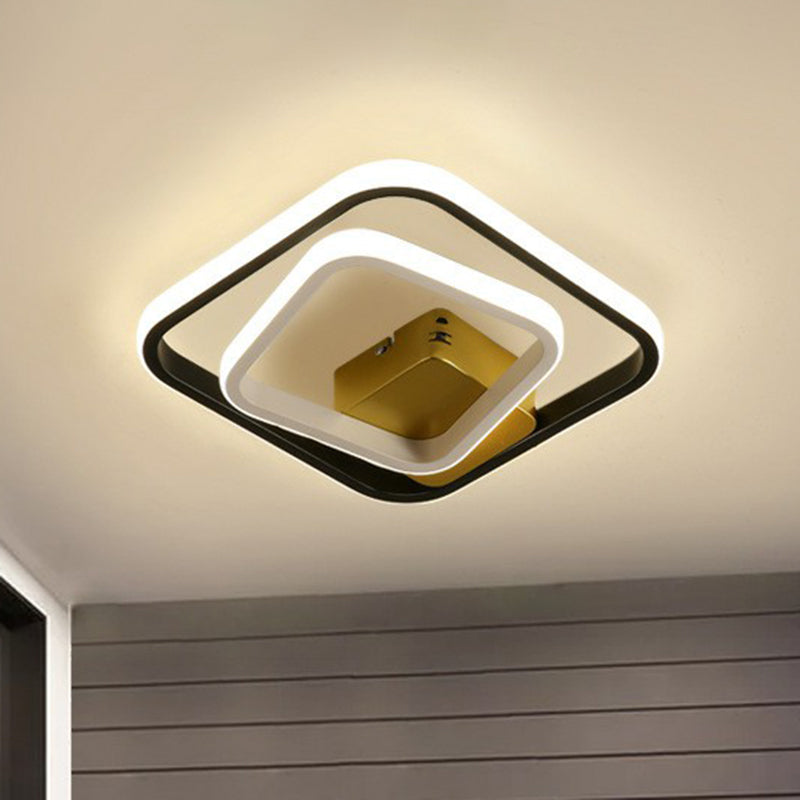 Geometric Corridor Flush Light Aluminum Modern Style LED Flush Ceiling Light Fixture in Black and White Black-White Square Plate Clearhalo 'Ceiling Lights' 'Close To Ceiling Lights' 'Close to ceiling' 'Flush mount' Lighting' 2217702