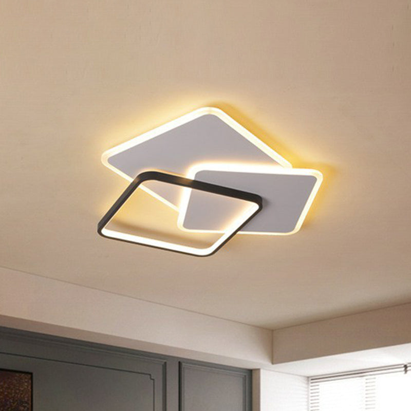 Square Frame LED Flush Mount Modern Metal Living Room Flushmount Ceiling Light in Black Black Warm Clearhalo 'Ceiling Lights' 'Close To Ceiling Lights' 'Close to ceiling' 'Flush mount' Lighting' 2217713