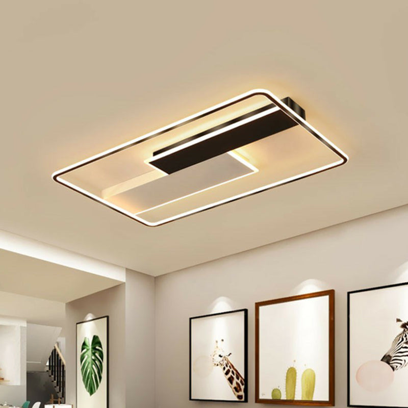 Aluminum Rectangular Flush Light Modern Style Black LED Flush Ceiling Light Fixture Black 24.5