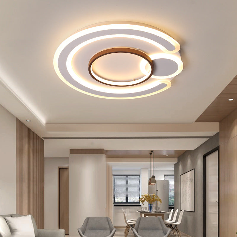 Nordic Geometrical LED Flush Mount Acrylic Living Room Flushmount Ceiling Light in Coffee Coffee 24.5